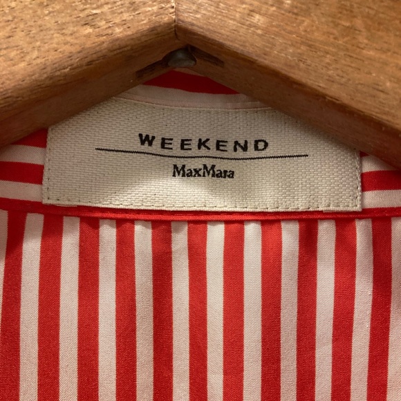 WEEKEND by MaxMara Striped Short-Sleeve Button Down Silk Blouse - Picture 5 of 7